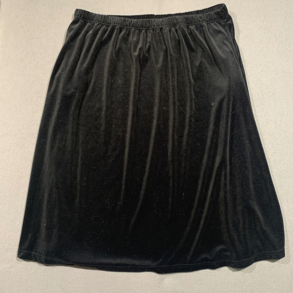 Woman Within Black Velvet Midi Skirt Plus Size 3X 30/32 Elastic Waist Long 32in